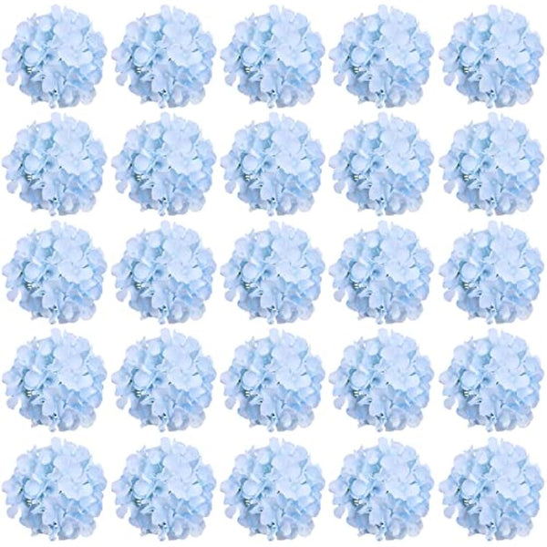 FagusHome 30 Pcs Silk Hydrangea Heads Artificial Flowers Heads and Stems Fake Hydrangea Flowers for Home Wedding Decor (Blue)