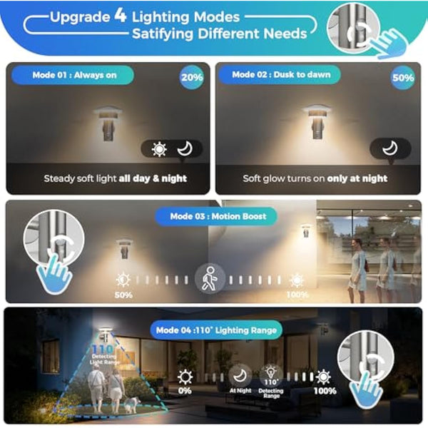 NBHANYUAN Lighting® Outdoor LED Wall Light with Motion Sensor,4 Lighting Modes Outside Lights PIR SUS316 Stainless Steel Wall Lamp IP44 Waterproof 3000K Warm White for Porch 1000LM