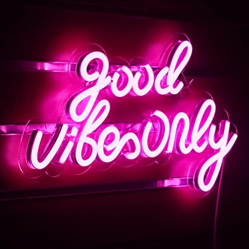 Good Vibes Only Neon Sign Pink LED Word Light Up Sign Neon Wall Lights Signs Acrylic Letters LED Signs for Bedroom Wall Bar Party Decor 16.5" X 9.4"