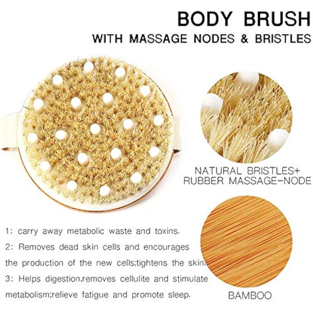 Mytlp Bath Body Brush Natural Bristles with Massage Nodules Reducing Cellulite Toxins