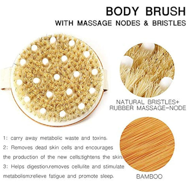 Mytlp Bath Body Brush Natural Bristles with Massage Nodules Reducing Cellulite Toxins