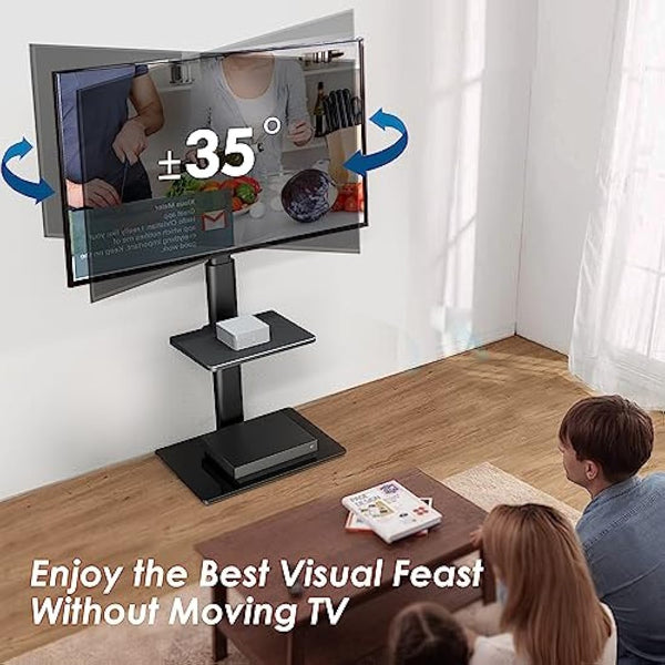 FITUEYES TV Floor Stand for 32 to 60 inch TVs, Floor Standing TV Stand with Adjustable Shelf, Swivel Bracket, Height Adjustable, Holds 30kgs, Max VESA 600x400mm Black