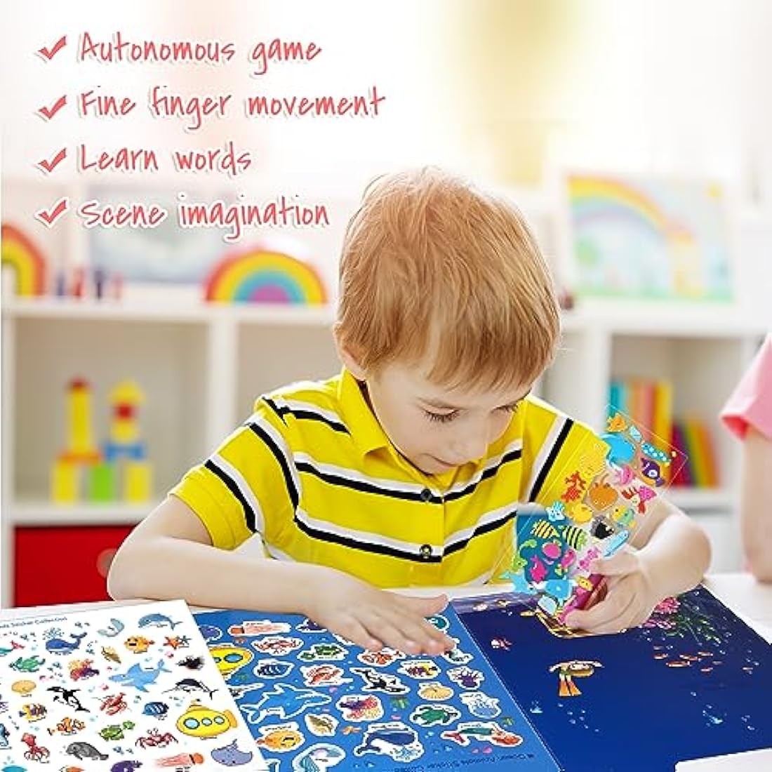 ASTARON Reusable 3D Puffy Sticker Book for Kids, 88 Pcs Cute Waterproof Ocean Animals Stickers, Puffy Sticker Game Travel Stickers and Educational Sensory Learning Toy（3-6 Age）