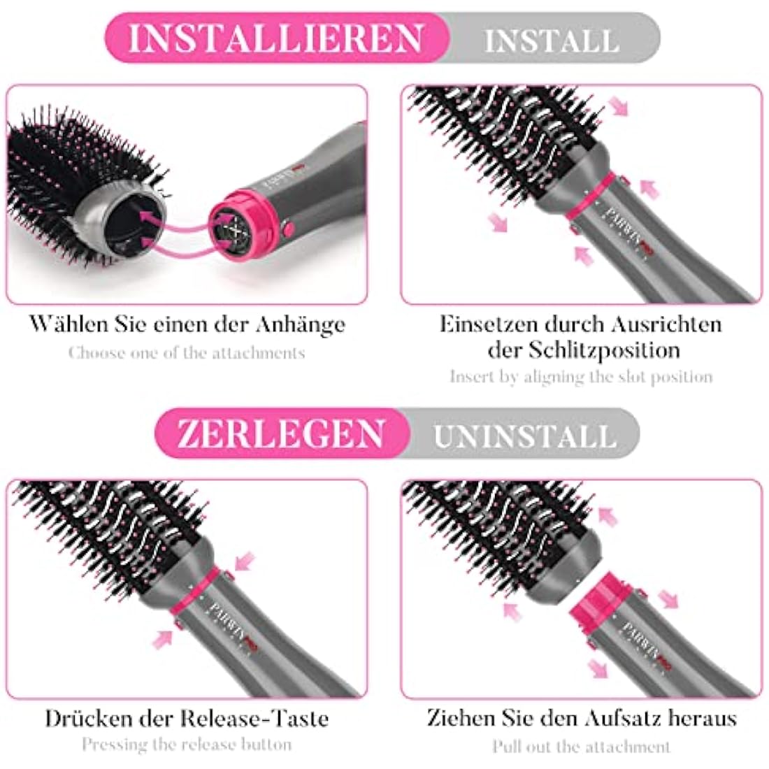 4 in 1 Hair Dryer Brush Set, Multi Air Styler with 4 Attachments as Hairdryer, Hot Air Brush, Hair Diffuser, Hot Brush for Hair Styling, Ionic Care Frizz-Free, Gray