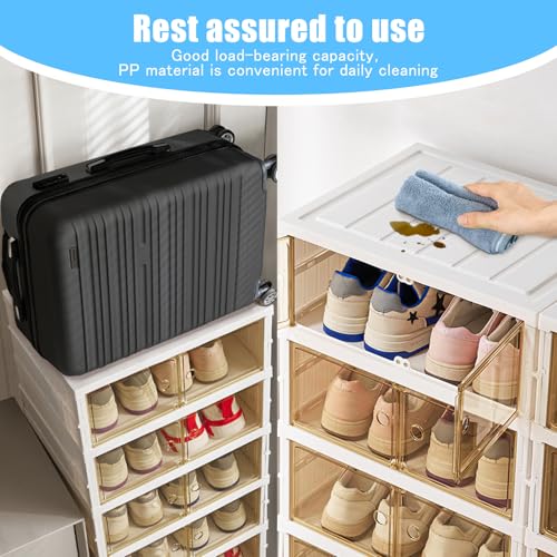 6PCS Shoe Storage Box White Shoe Storage Cabinet Plastic Shoe Boxe Shoe Racks Storage for Sneaker Boot Container Shoe Rack Cabinet Clear Foldable with