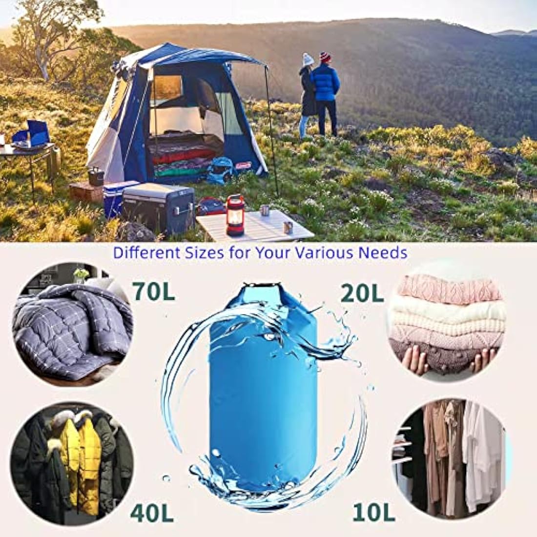 CMC-PROGEAR 10L/20L/40L/70LWaterproof Dry Bag, Lightweight Canoe Bags Storage Bags,Dry Sacks Waterproof Bags for Kayaking Rafting Boating Hiking Camping Travel Fishing Swimming(70L, Navy Green)