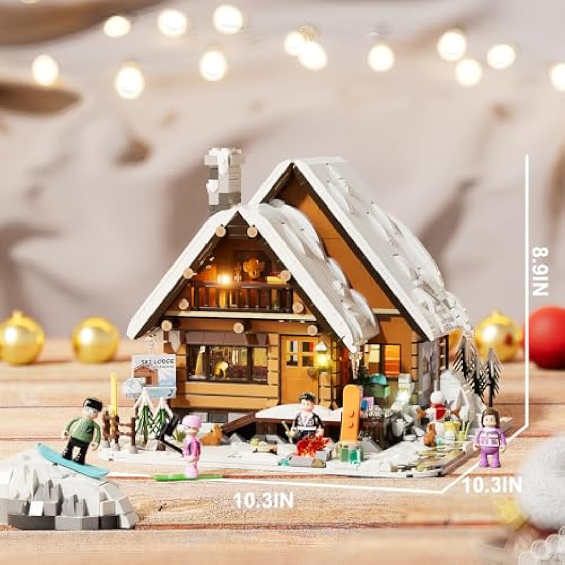 FUNWHOLE Ski Lodge Building Set with LED Lights – 2187 Bricks Retro Chalet Model | Winter Landscape to Build | Spring & Summer Decoration | Gift Idea for Teens & Adults