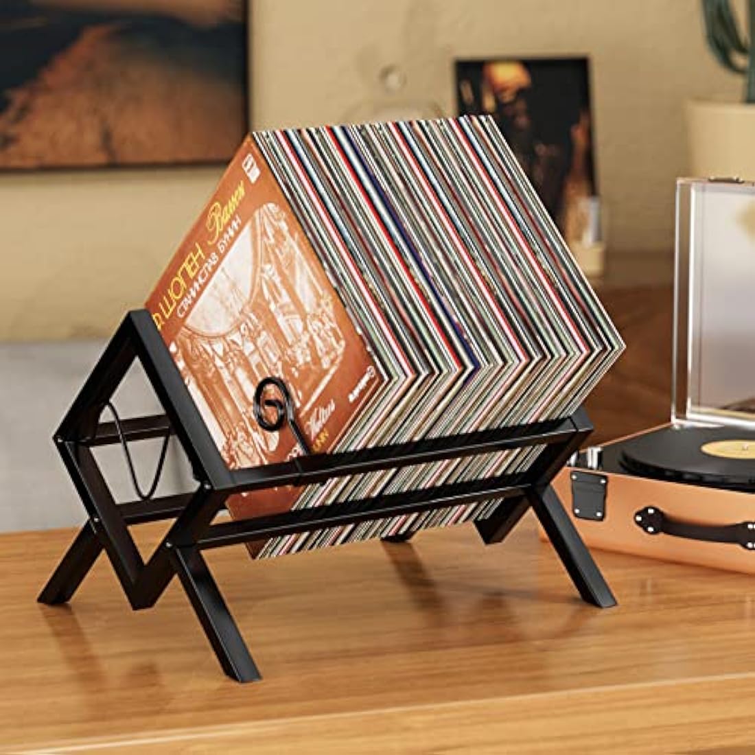 EKNITEY Vinyl Record Storage Holder - Metal Record Stand 80-100 LP Storage Vinyl Organizer for Albums Audio Easy to Assemble Black