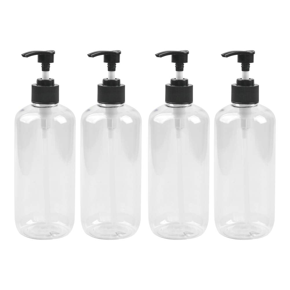 CENBEN 4 Pack 500ML Refillable Plastic Pump Bottles, Clear Soap Dispenser Bottle Lotion Dispenser Bottle Shampoo and Conditioner Bottles for Essential