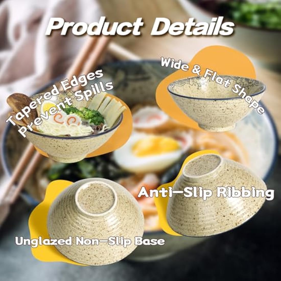 HLWDXno1 Ramen Bowl Set of 2 Ceramic Noodle Bowl with Chopsticks & Spoons 1200ml Large Soup Bowls Japanese Style Retro Porcelain Microwave Tableware Ramen Gift Set for Salad,Pho,Pasta,Udon, Fish