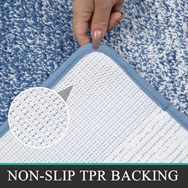 Enyhom Microfiber 3 Piece Bath Mat Sets Non Slip Bath Rugs and Pedestal Mats for Bathroom Washable Absorbent Bathroom Floor Carpet Rug Toilet Rug, Blue