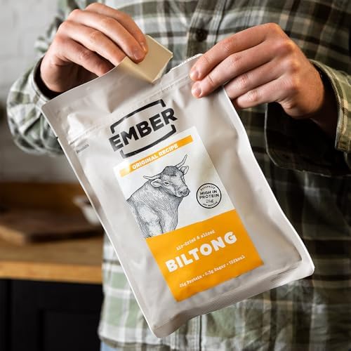 Ember Snacks: Biltong Beef Jerky Original Flavour (2 x 250g) 500g total - Protein Keto Snacks, Bulk Bags - Resealable for On The Go Snack