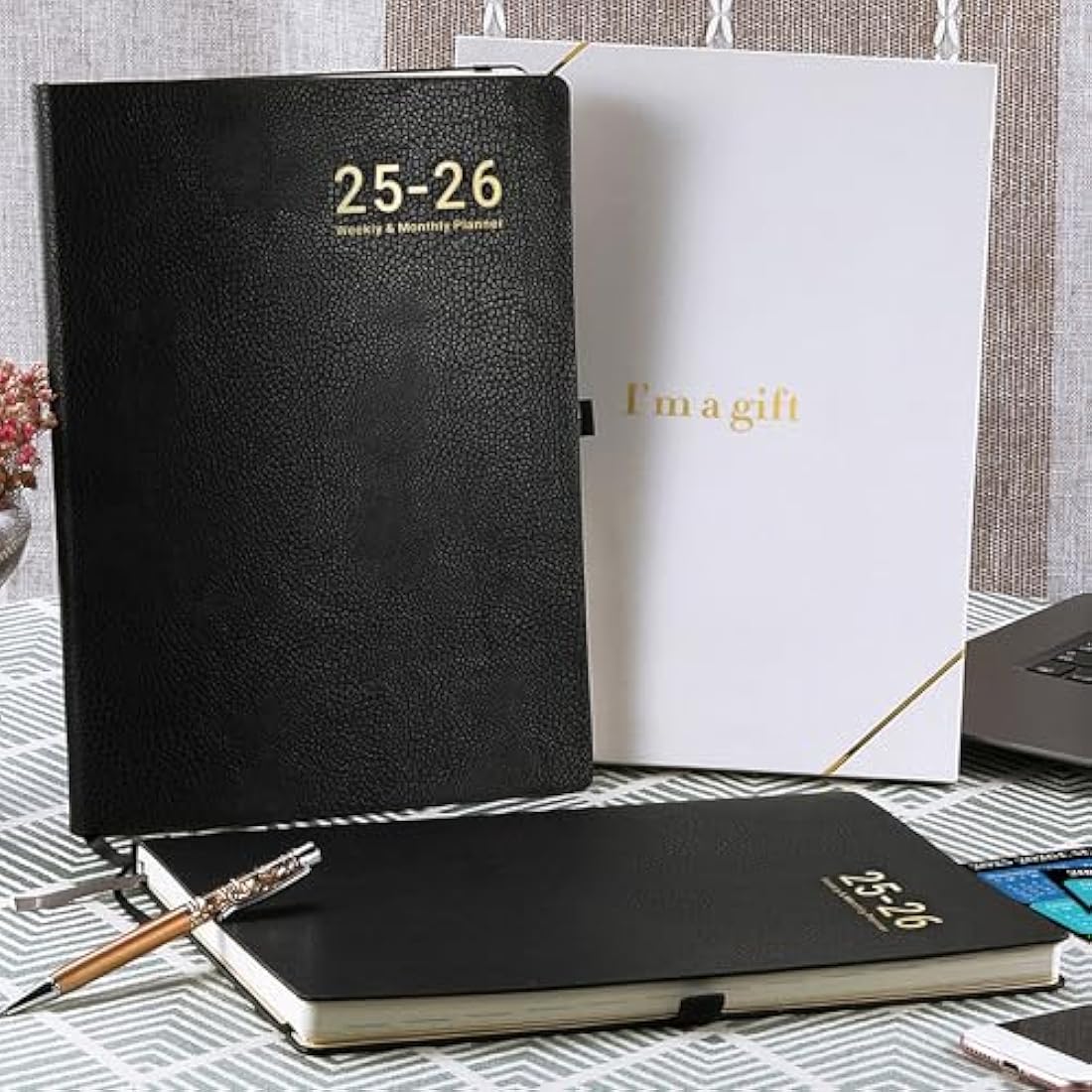 Academic Diary 2025-2026 – A4 Diary Week to View from July 2025 to June 2026 with Stickers, Leather Cover, Thick Paper, Inner Pocket, Black