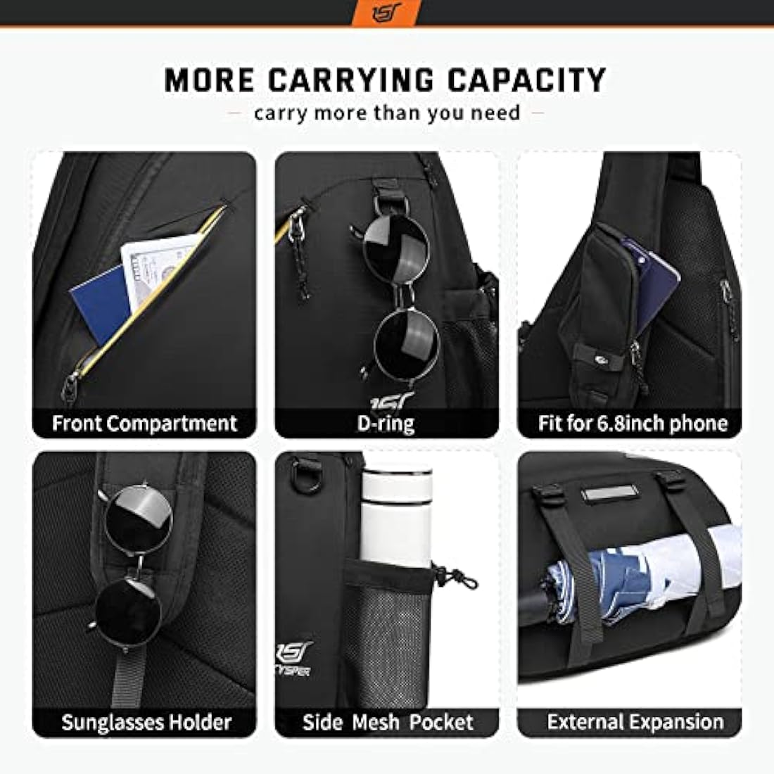 SKYSPER Sling Laptop Bag (Up to 13 Inch) - 18L Crossbody Sling Backpack Travel Shoulder Bag Hiking Daypack for Men Women
