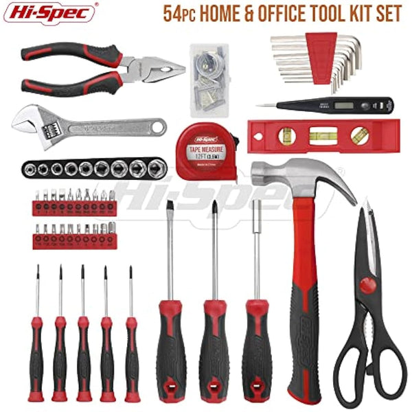 Hi-Spec 54pc Home & Office DIY Tool Kit Set. Complete Household Tool Box with Essential Hand Tools Included for Basic Repairs, Maintenance & Home Improvement Projects