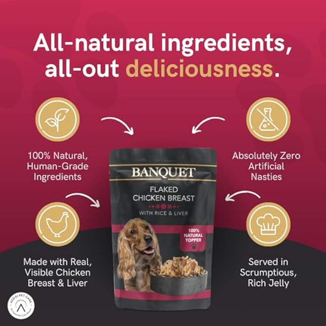 HiLife Banquet - Wet Dog Food - Flaked Chicken Breast, Rice, Liver - 100% Natural Ingredients, 15 Pouches x 100g