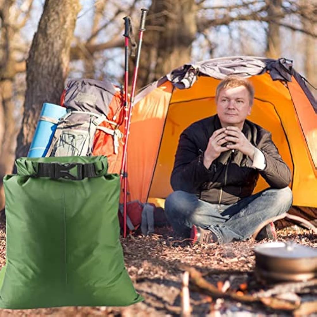 kuou 5Pcs Waterproof Dry Bags, Dry Sack Waterproof Bag Lightweight Snorkeling Drifting Bag Green (1.5L+2.5L+3.5L+4.5L+ 6L)