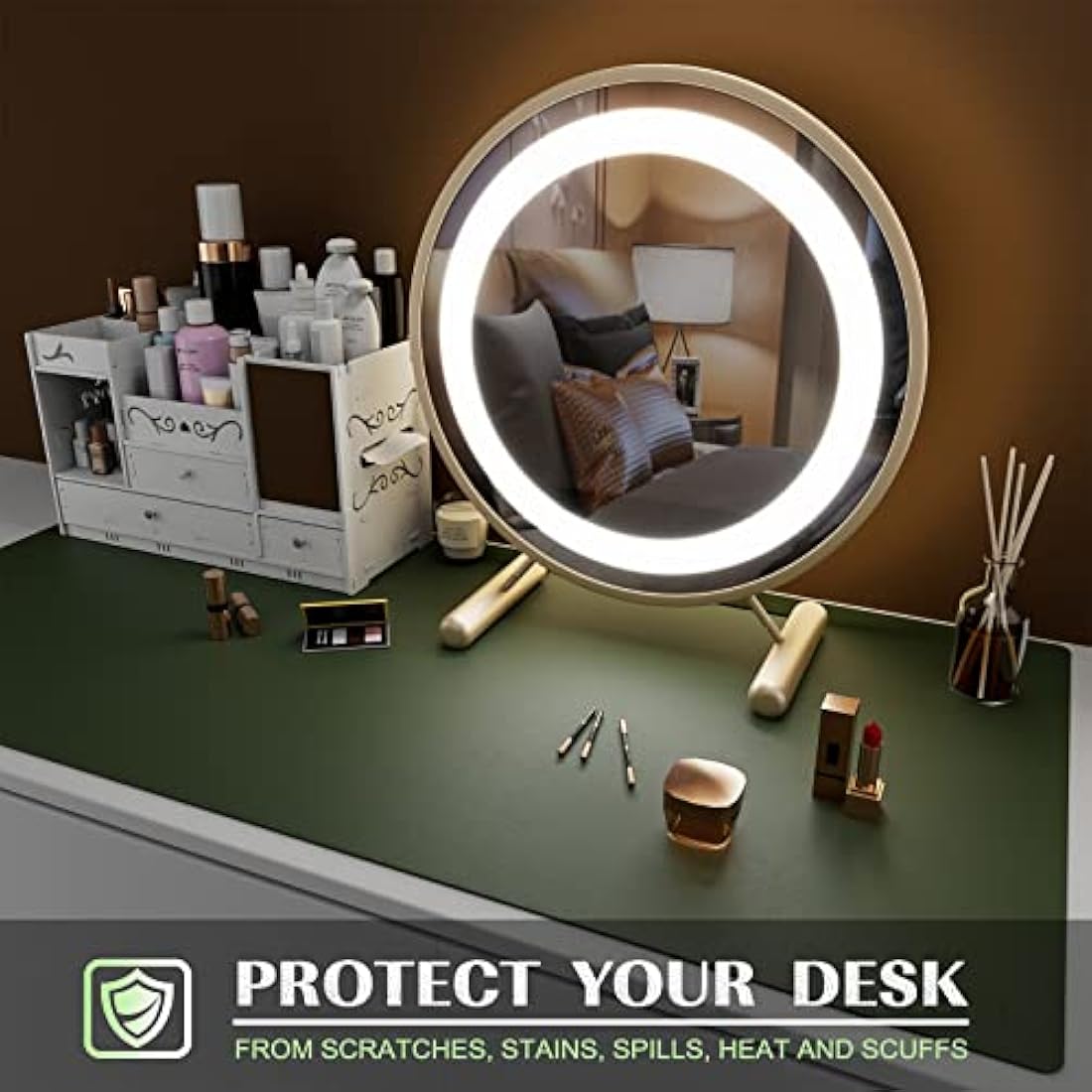 K KNODEL Small Office Leather Desk Mat, Mouse and Keyboard Pad, Computer and Laptop Mat, Desktop Protector and Cover, Writing Pad and Blotter (60x35cm, Dark Green)