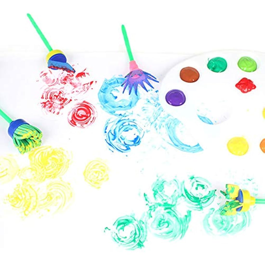 FOVERN1 60 Pieces Sponge painting for Toddlers, Painting Brushes Kits for Kids, Foam Paint Brushes Set, Paint Cups with 1 PCS Waterproof Paint Apron