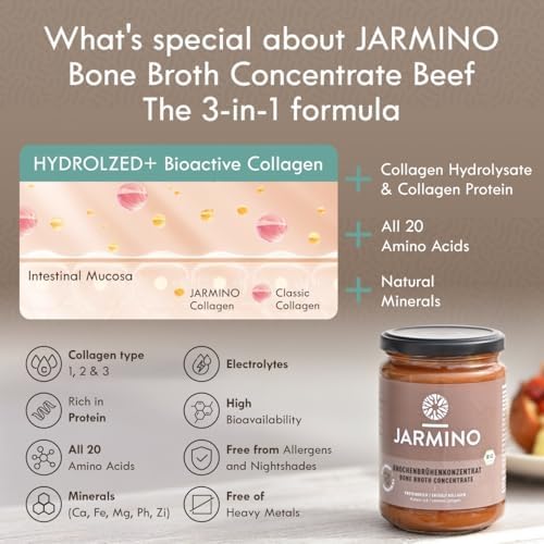 JARMINO Bone Broth Organic, Concentrate Beef Bone Broth440g, 44 Servings, Grazing & Grass-Fed Beef Stock, Keto Dairy Free Beef Broth Food