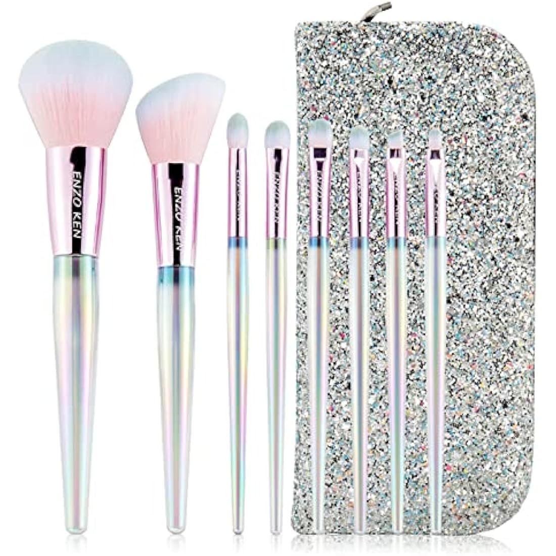 ENZO KEN Rainbow Crystal Makeup Brush Set Professional, Vegan Makeup Brush Set with Case, Bedazzled Cosmetic Brush Makeup Set, Sparkly Make up Brushes Vegan, Colorful Make up Brushes Set Professional.