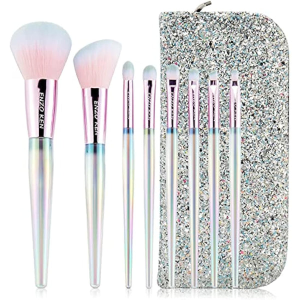 ENZO KEN Rainbow Crystal Makeup Brush Set Professional, Vegan Makeup Brush Set with Case, Bedazzled Cosmetic Brush Makeup Set, Sparkly Make up Brushes Vegan, Colorful Make up Brushes Set Professional.