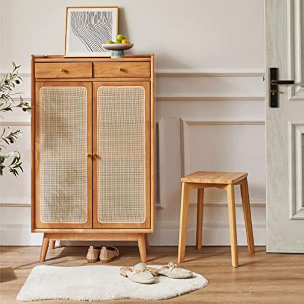 IBUYKE Square Wooden Stool, Stacking Stools, Solid Wood Makeup Stool, Small stool for Home, Kitchen, Office, Classroom, 29x44x33cm RF-1501