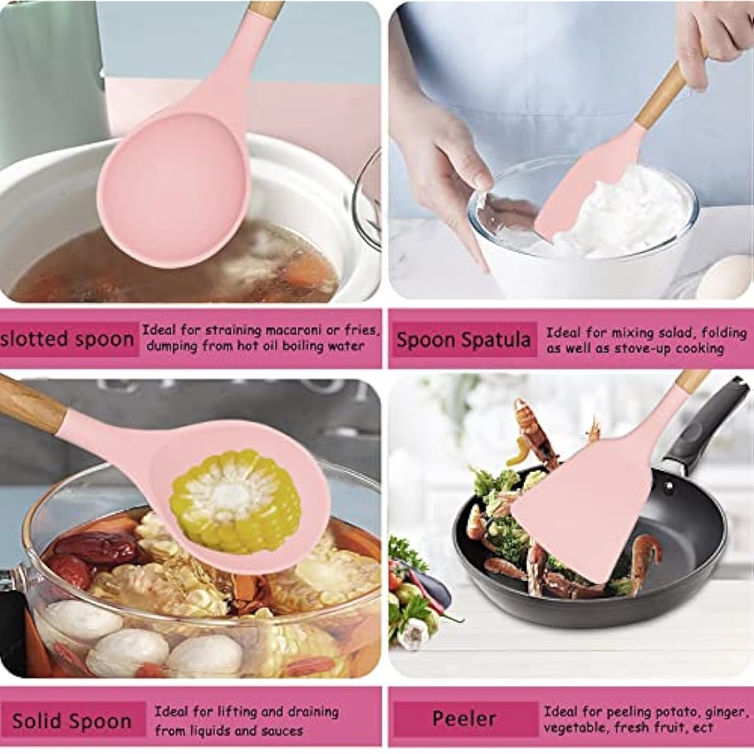 DLD New 29-Piece kitchenware,Cooking Gifts,Non-Stick Pans,Shovels, Spoons,Cutting Utensils,Wooden Handles,Heat-Resistant Silicone,Cutting Boards,Storage Barrels,Kitchen Gadget Sets