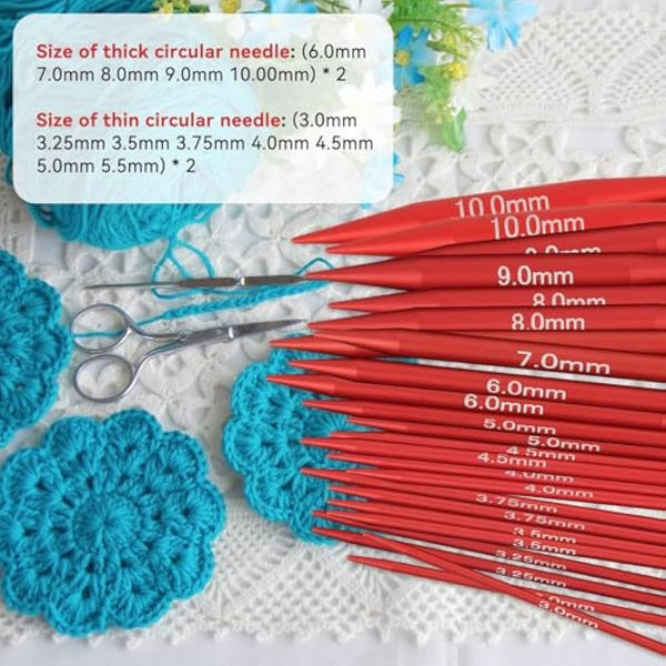 Aluminum Circular Knitting Needles Set, 13 Size Interchangeable Crochet Needles, 40cm/60cm/80cm/100cm Detachable Knitting Needles Kit with Storage Case for Smooth Knitting & Versatile Projects