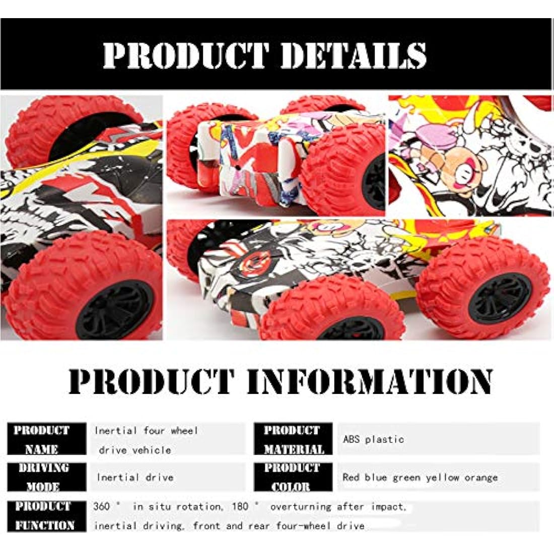 Double Side Pull Back 2 Pack Mini Stunt Graffiti Kids Car - Friction Powered 360° Rotating Off Road Model for 3-10 Year Old Boys & Girls