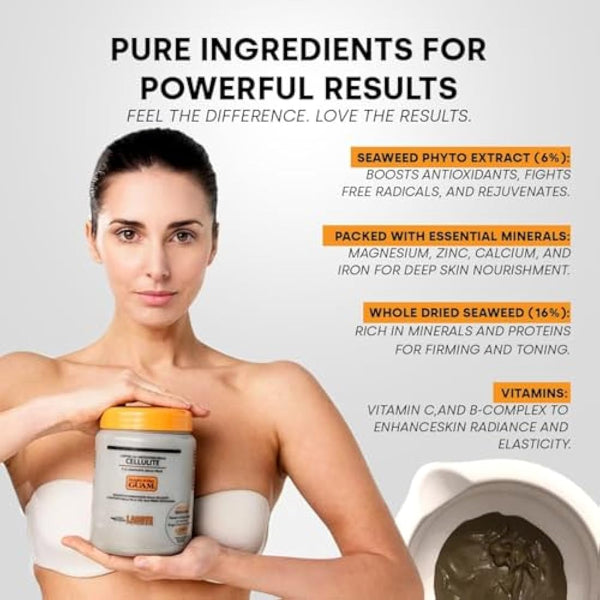 GUAM Seaweed Mud Stubborn & Deeply Rooted Anti Cellulite Treatment - 1kg Antioxidant Hot Body Mask Cellulite Remover for Legs & Thighs - Skin Firming Cream to Reduce Imperfections & Boost Circulation