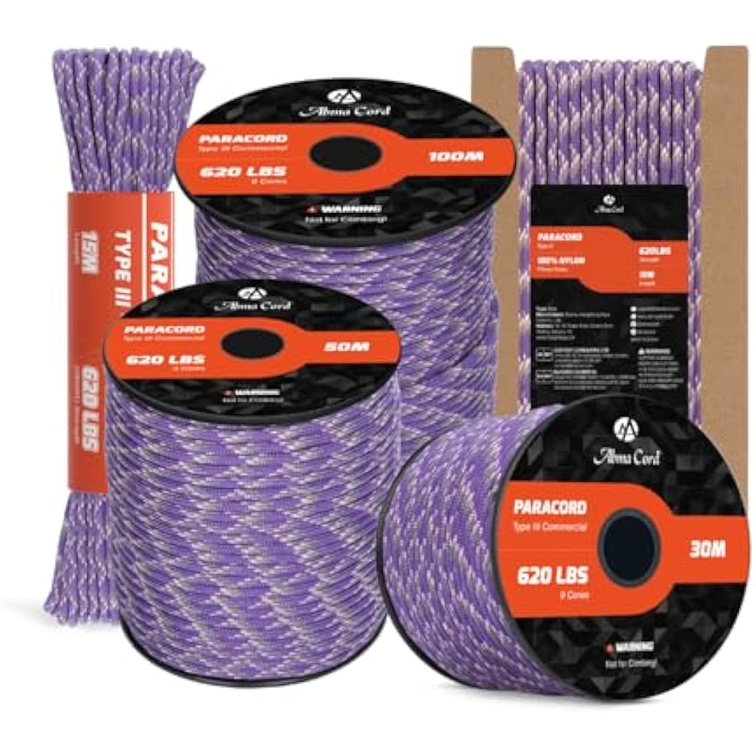 Abma Cord Paracord 4mm 100m 100% Nylon Rope 9 Strands Type III Parachute Cord for DIY, Camping, Survival, Outdoor - Max. 280kg - Napa Valley