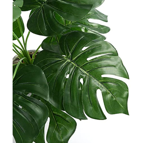 Hacaroa Large Artificial Plants Indoors Monstera Deliciosa Plant with 12 Leaves 23.5"/60cm Tall Faux Tropical Tree Leaves in Black Pot Artificial Plants Indoors in Pots for Home Office Decoration