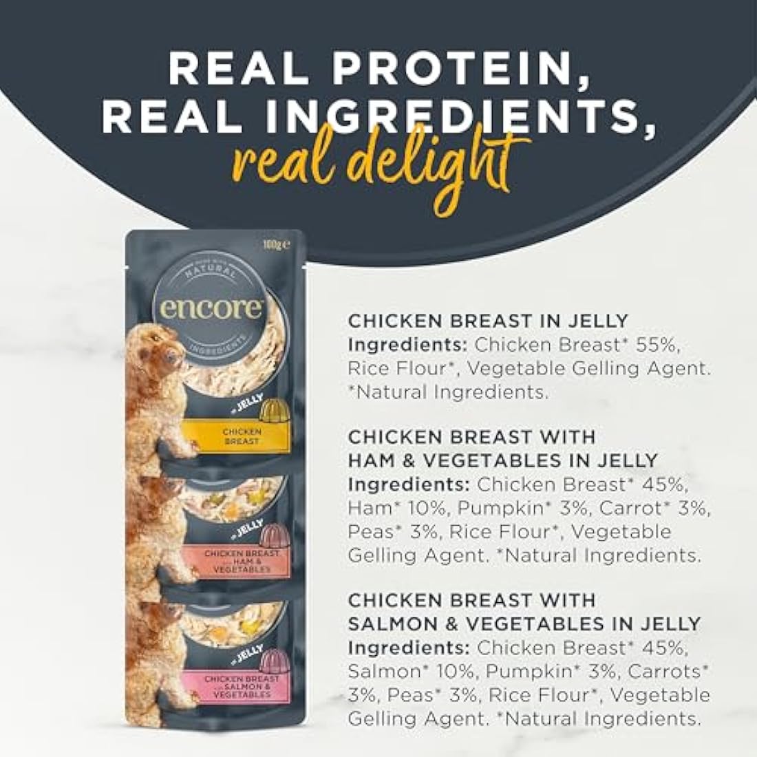 Encore Natural Adult Wet Dog Food, Chicken Selection in Jelly 100g Pouch (4 x (5 x 100g Pouches))