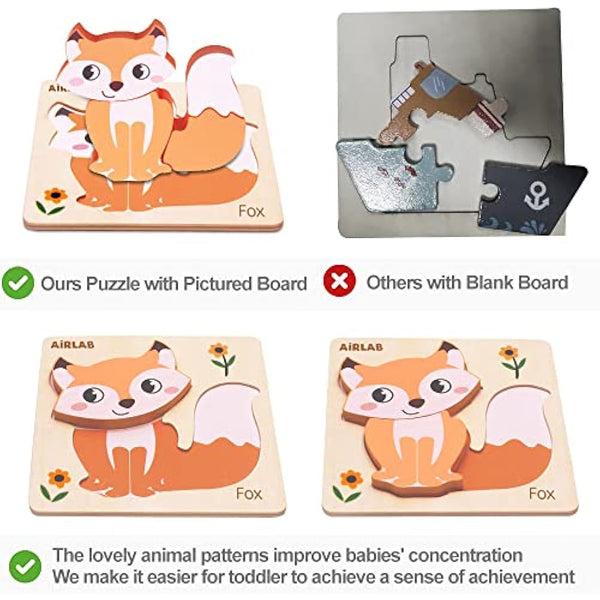 Airlab Wooden Chunky Jigsaw Puzzles for Toddler 1+ Year Olds, Baby Montessori Sensory Toys, 1st Birthday Gifts for Girls Boys, Preschool Educational Learning Toys for Kid Ages 1 2 3