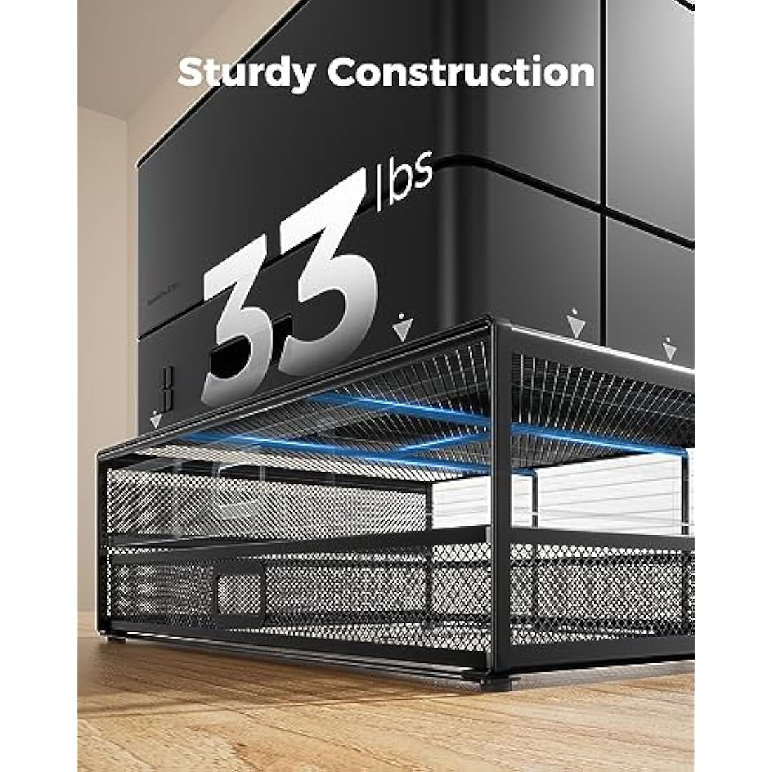 HUANUO Monitor Stand with 2 Storage Drawers - Metal Mesh Desk Organisers, Support Laptop, Notebook, PC, Monitor, Printer, Scanner up to 15 KG