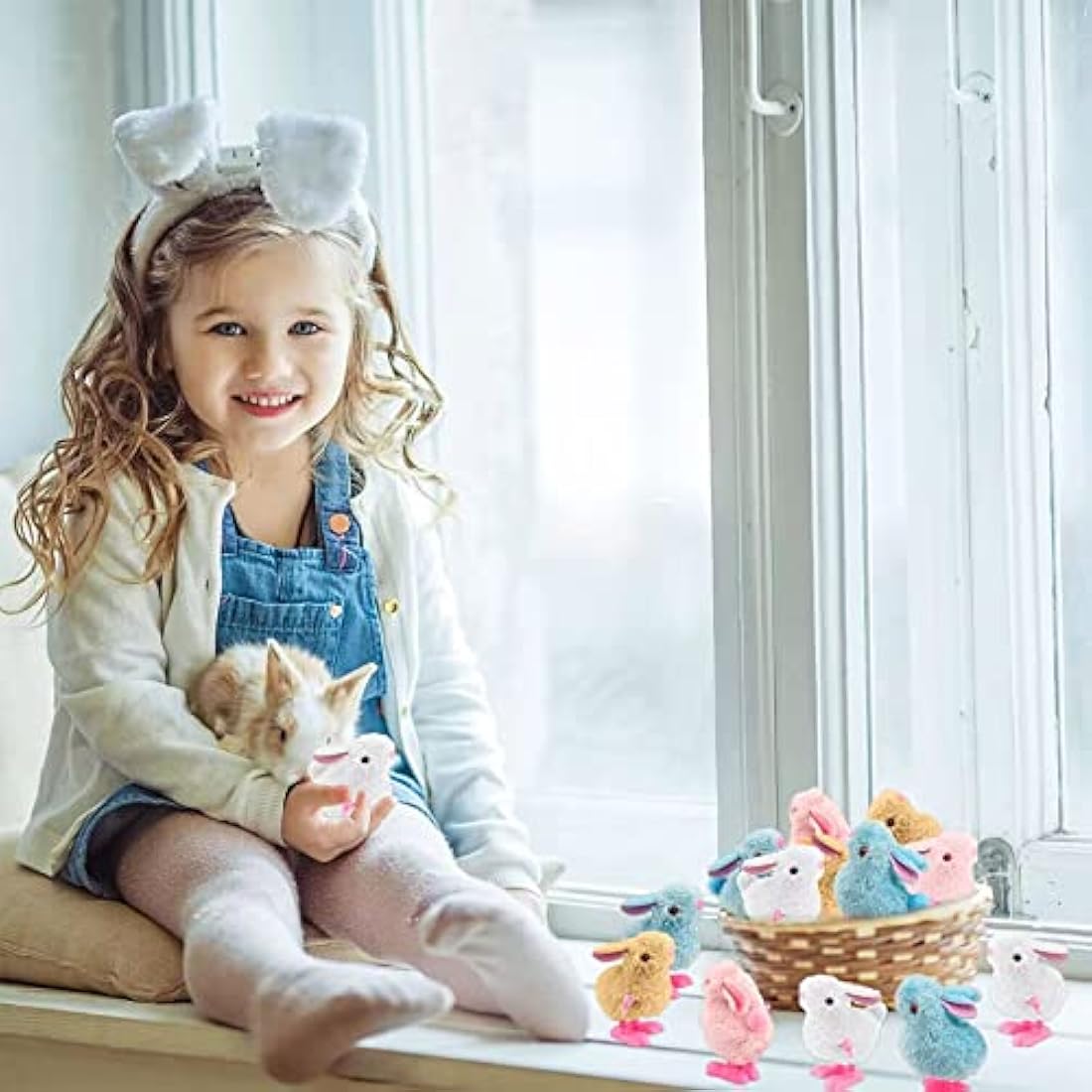 6Pcs Wind up Chick for Kids Party Game, Wind up Chicken Bunny Toys, Rabbits Easter Clockwork Jumping Chicken Bunnies Plush Toys for Egg Basket Fillers, Kids Party Gift Favours