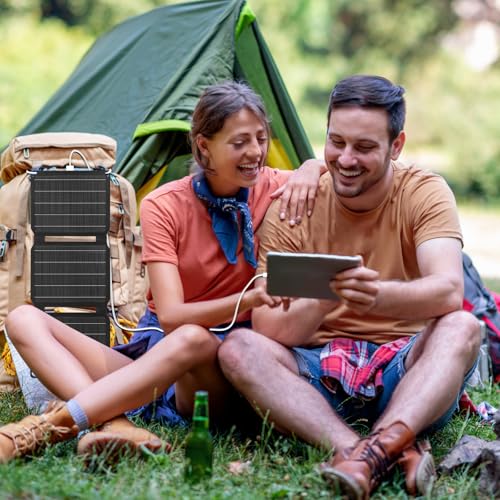 FlexSolar 20W Portable Solar Panel Charger for Camping, USB-A QC3.0 USB-C Waterproof Foldable Solar Panel for Mobile Phones Laptop Cellphones Power Bank Outdoor Hiking Fishing