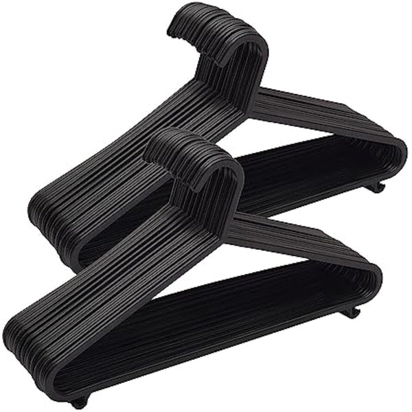 KAPCO Black Plastic Clothes Hangers – 50 Pack Strong Adult Coat Hangers for Wardrobe Organisation, Durable Hanger with Trouser Bar & Hooks, Space Saving, Slim for Clothes Rail & Storage | Bulk Buy