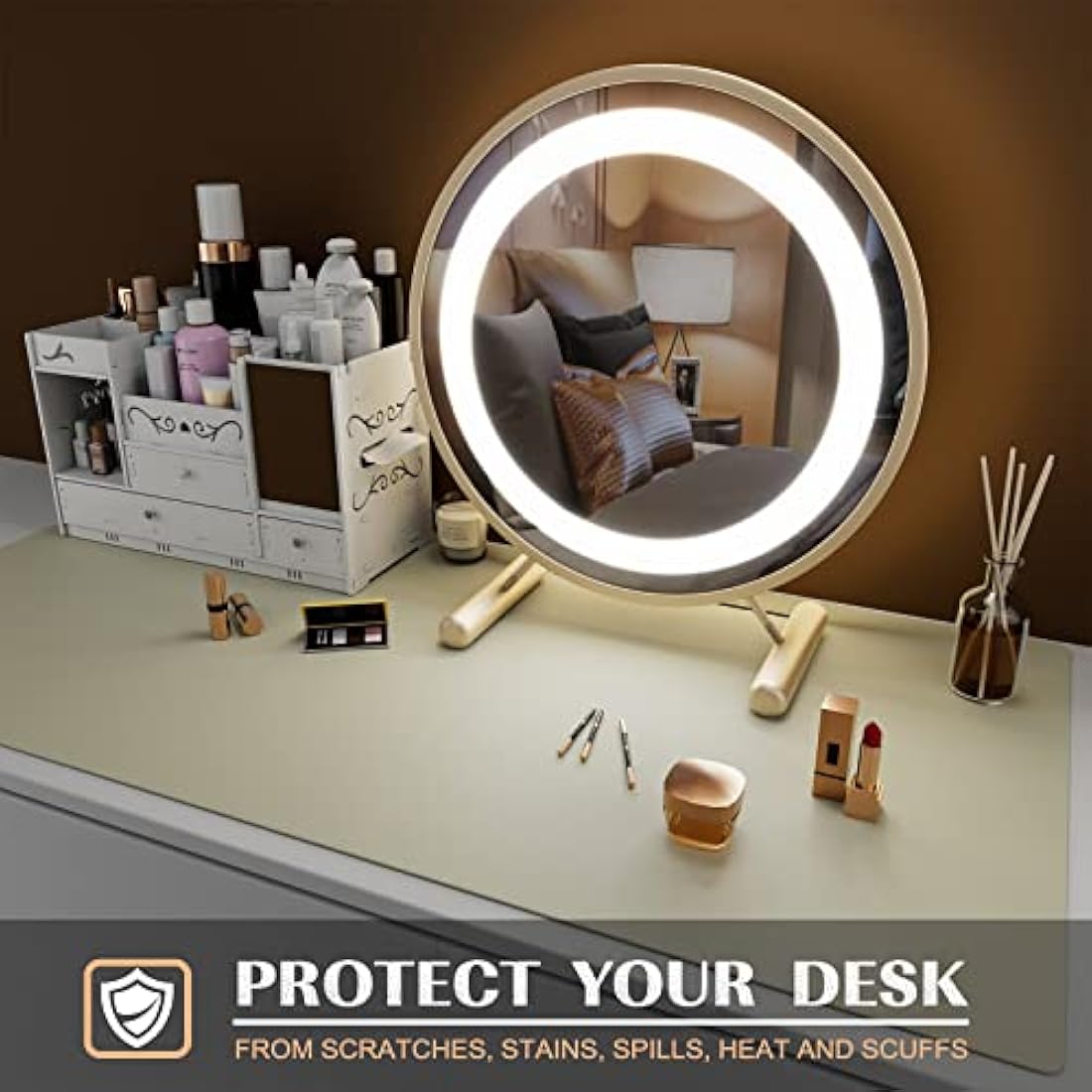 K KNODEL Large Office Leather Desk Mat, Mouse and Keyboard Pad, Computer and Laptop Mat, Desktop Protector and Cover, Writing Pad and Blotter (90x43cm, Ivory Cream)