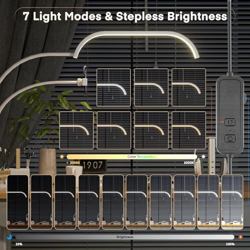 Lmaqfum Lash Light for Eyelash Extensions, 2 in 1 Half Moon Lamp with Phone Holder & 50cm Swing Arm, 7 Colours & Stepless Dimming, Esthetician Light with Wheel Stand for Eyelash Extension, White