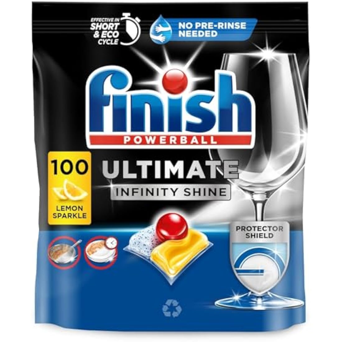 Finish Dishwasher Tablet, Ultimate Infinity Shine, 100 Tablets, Lemon Sparkle, Clean & Shine Detergent Tabs, Tough on Grease Stains, Effective for Short Eco Cycle