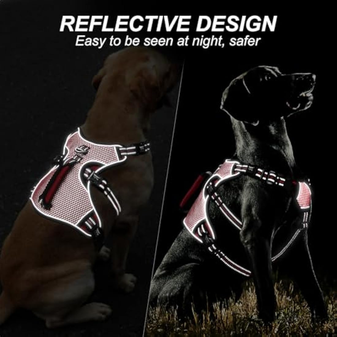 HEELE Dog Harness - Escape Proof, No Pull Reflective Adjustable Vest with Durable Handle, Large/Active Dogs, Red