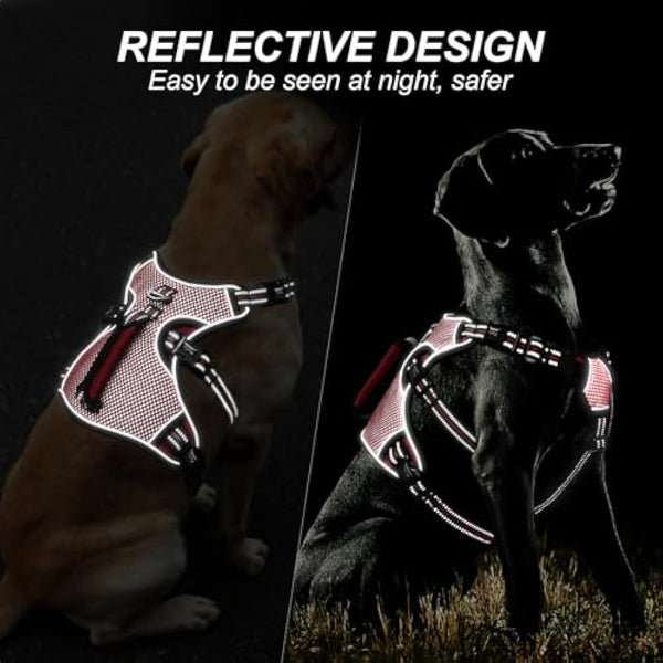 HEELE Dog Harness - Escape Proof, No Pull Reflective Adjustable Vest with Durable Handle, Large/Active Dogs, Red