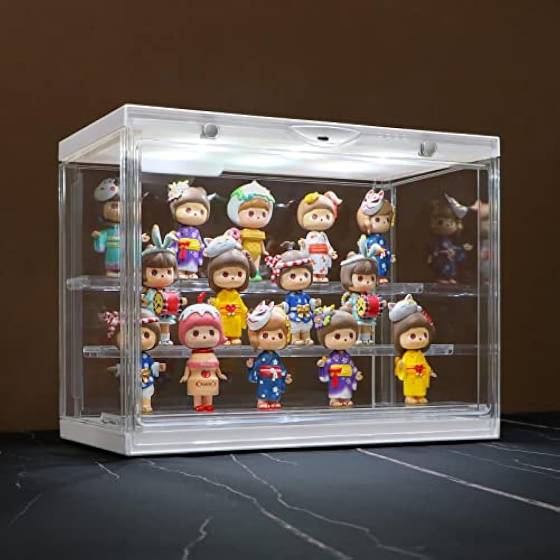 Clear Acrylic Display Case for Figures with Light,3-Tiered Display Stand Organizer Case Dustproof Showcase for Action Figures Mini Toys or Collectibles (Wood, 3-Tier 11.8"x6.7"x9"inch)