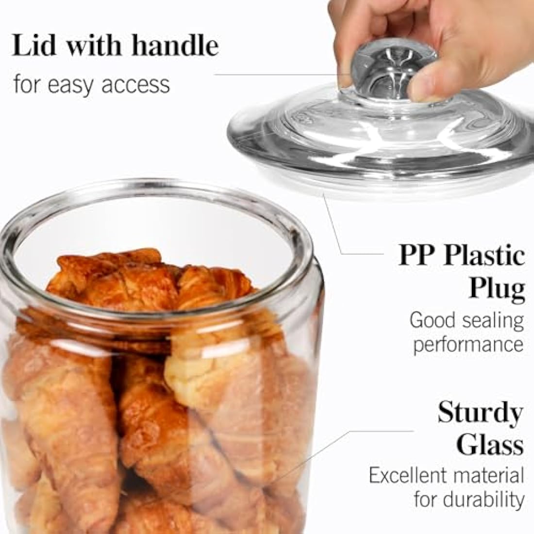 MASTERTOP Biscuit Jars, Set of 2 Glass Storage Jar with Airtight Lid, 3.9L Cookie Jar Sweet Jars with 15pcs Storage Bags, Clear Glass Container for Coffee, Sugar, Pickle, Oats, Flour, Pods