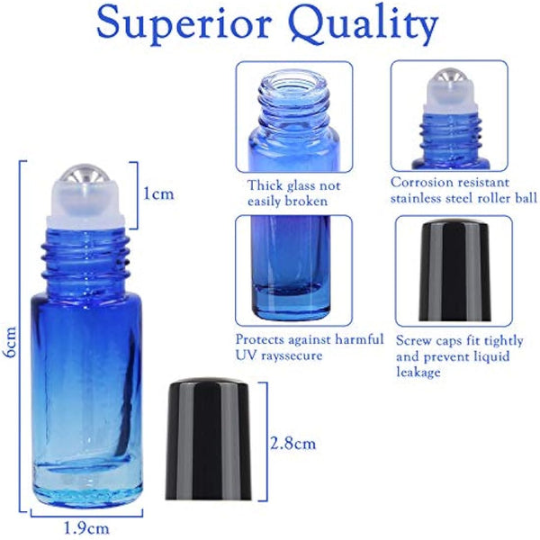 JamHooDirect 10Pcs, 5Ml Essential Oil Roll on Bottles Refillable Rainbow Glass Roller Bottles with Stainless Steel Roller Balls & Black Caps & Bottle Opener, Perfect for Aromatherapy, Fragrance