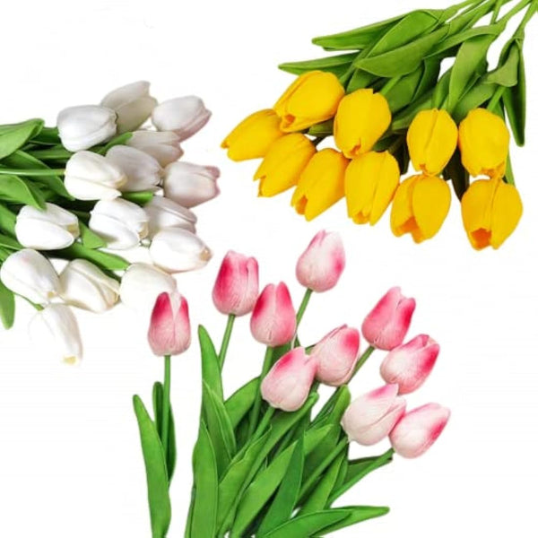 Siganorpy 10 Pcs Artificial Tulips Flowers Fake Flowers Latex Tulips Real Touch for Party Home Wedding Decoration Room Wedding Home Decor (Yellow)