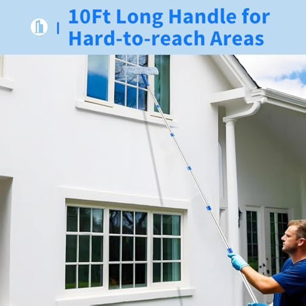 3m Window Squeegee Cleaner Tool Kit with Long Handle, 35cm Window Washing Squeegee and 38cm Scrubber Cleaning Equipment for Home, Shower Glass, Car, RV