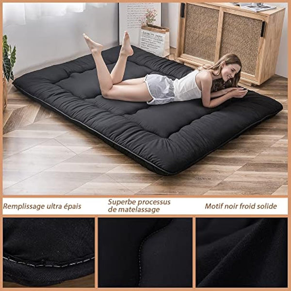 MAXYOYO Japanese Floor Futon Mattress - Folding Futon Mattress Single Quilted Bed Mattress for Guest Travel and Camping (Black, 150 x 200 cm)